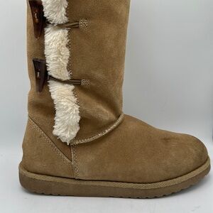 Genuine suede faux fur warm tan and cream boots, size 7